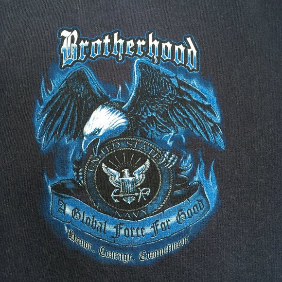 #68 Vintage Bayside Brotherhood UNITED STATES Navy Eagle T-Shirt Men Size Medium - Picture 2 of 9